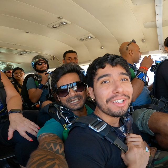 Inside the airplane before skydiving in New York