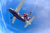 Jumping out of a plane by the New York Atlantic coast