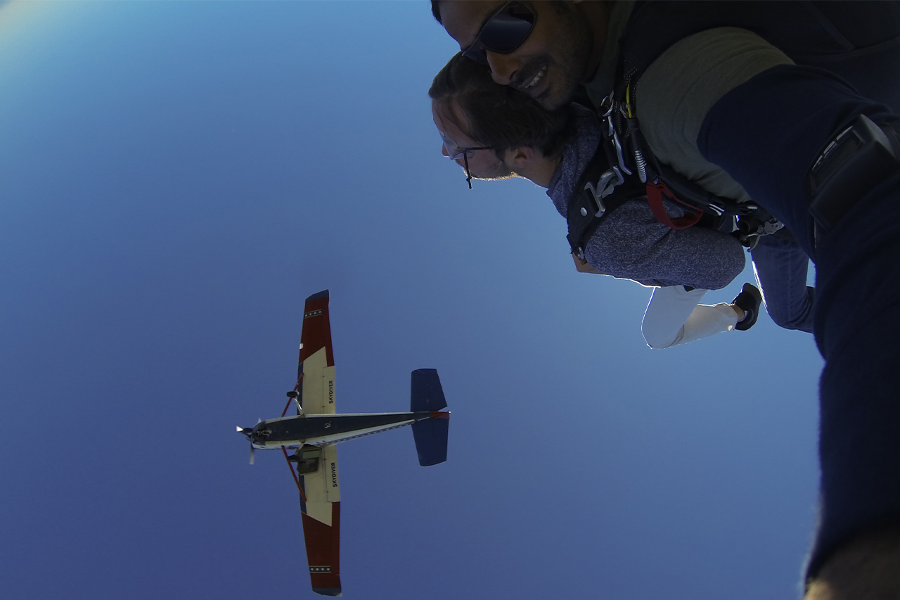 exiting skydiving aircraft