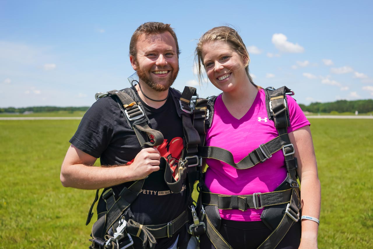 Couple skydiving
