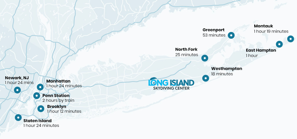 Long Island Skydiving Map Locations