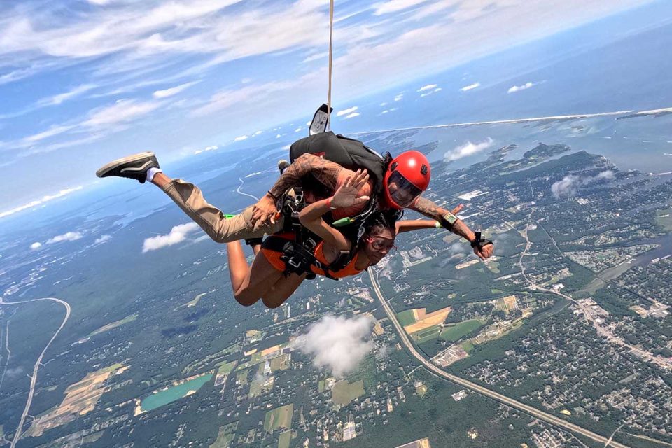 Skydiving in New York by the ocean