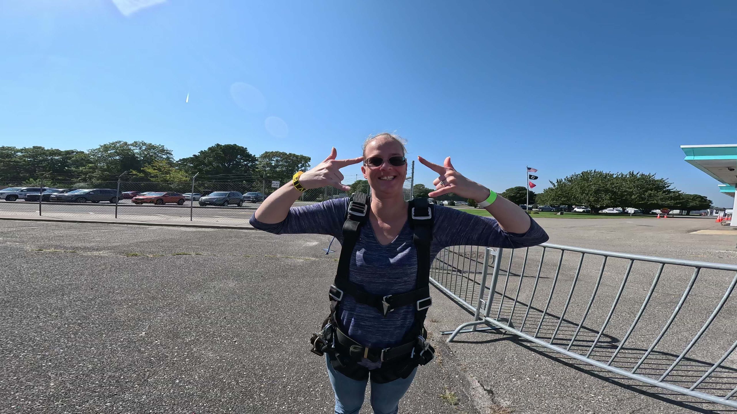 Woman skydiver getting ready to skydive